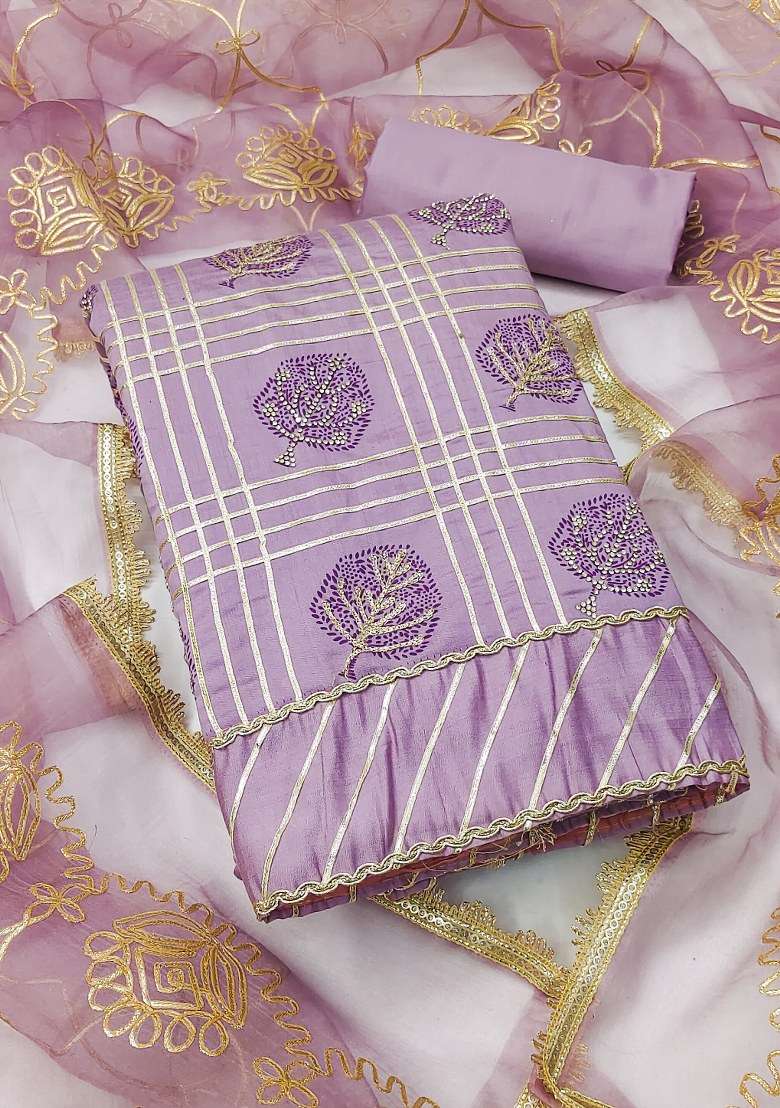 Purple Embroidered Blended Straight Kurta Set - Indya