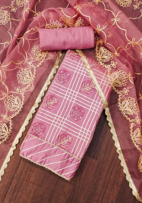 Pink Embroidered Blended Straight Kurta Set
