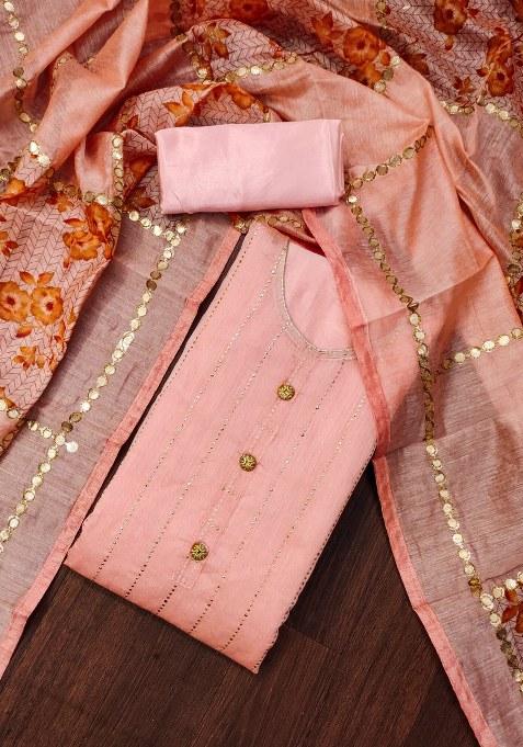 Peach Embroidered Modal Dress Material