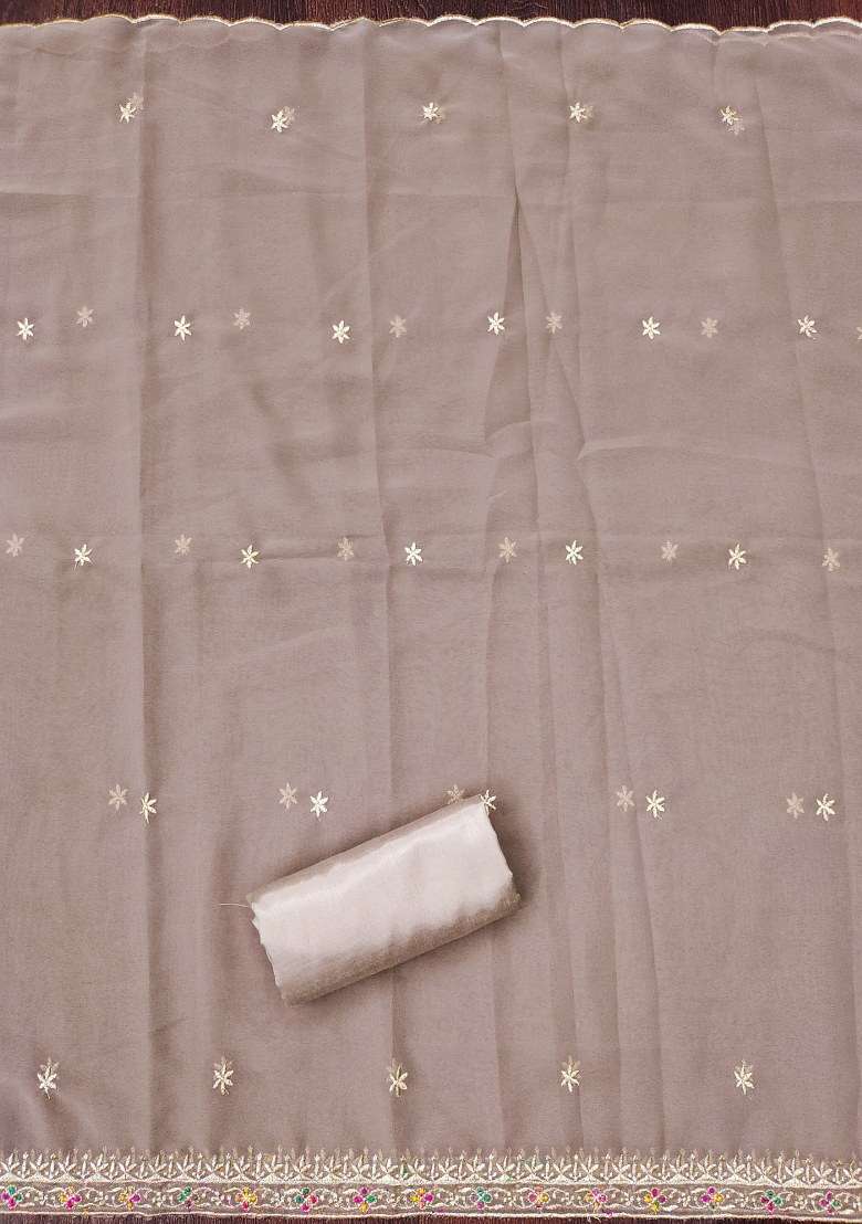 Grey Embroidered Georgette Dress Material - Indya