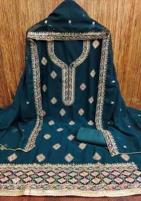 Royal Blue Embroidered Georgette Dress Material