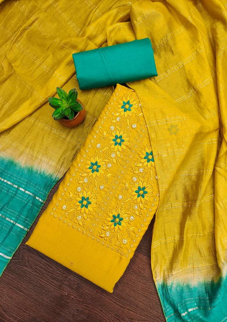 Yellow Embroidered Blended Straight Kurta Set - Indya