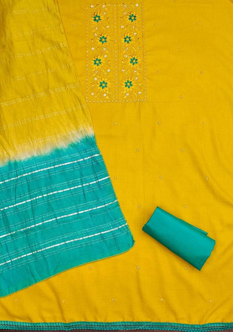 Yellow Embroidered Blended Straight Kurta Set - Indya