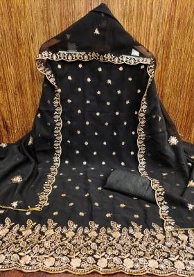 Black Embroidered Georgette Dress Material