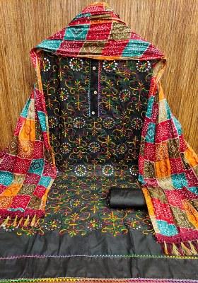 Black Embroidered Cotton Blend Dress Material