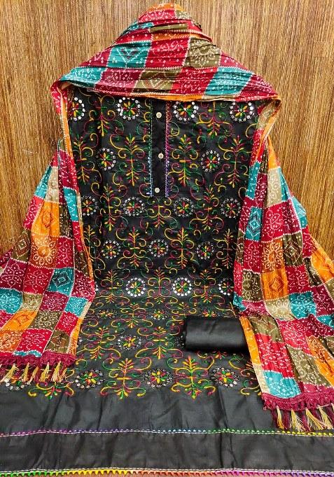 Black Embroidered Blended Punjabi Suit