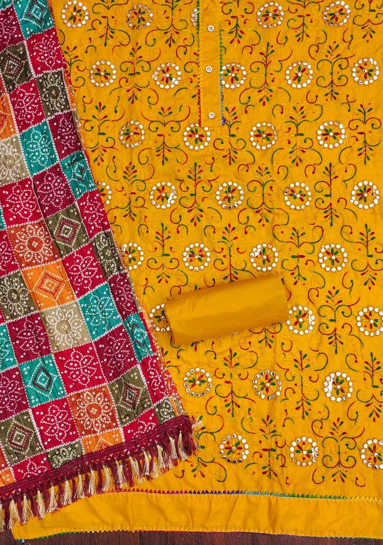 Yellow Embroidered Blended Straight Kurta Set - Indya
