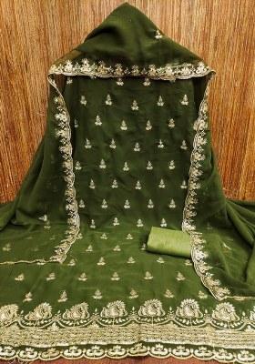 Green Embroidered Georgette Straight Kurta Set