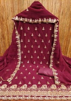 Maroon Embroidered Georgette Dress Material