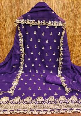 Navy Blue Embroidered Georgette Dress Material