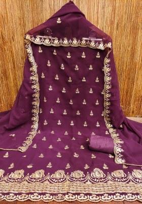 Purple Embroidered Georgette Dress Material