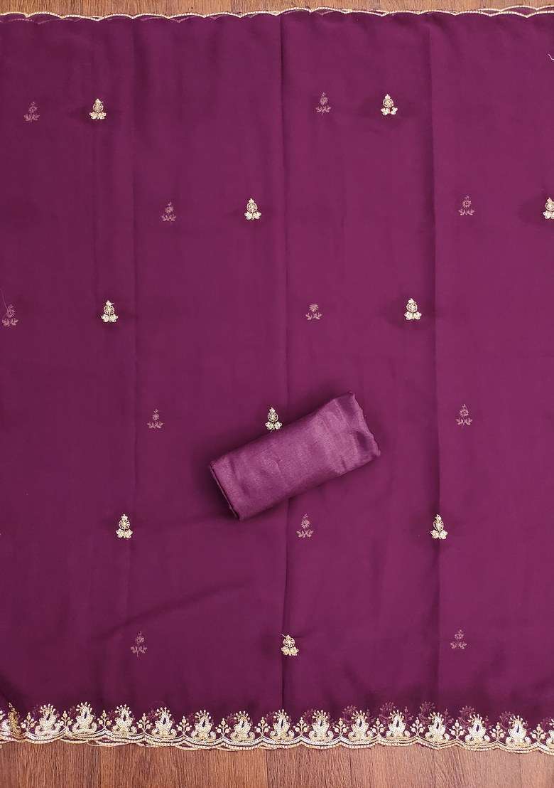 Purple Embroidered Georgette Punjabi Suit - Indya