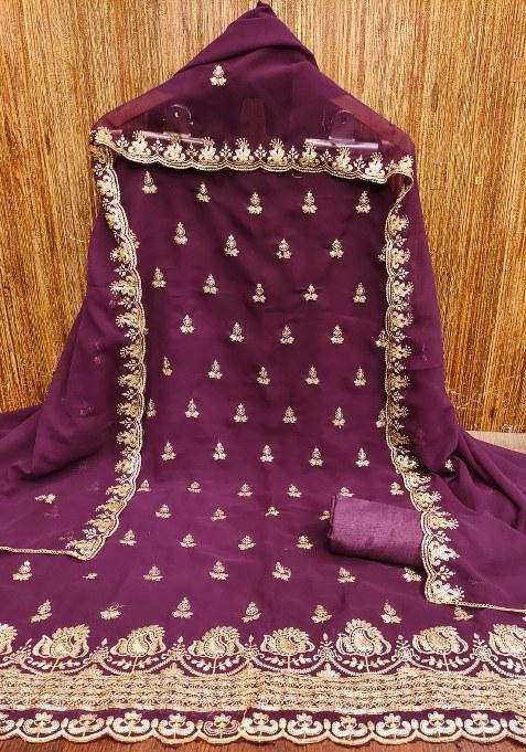 Purple Embroidered Georgette Punjabi Suit