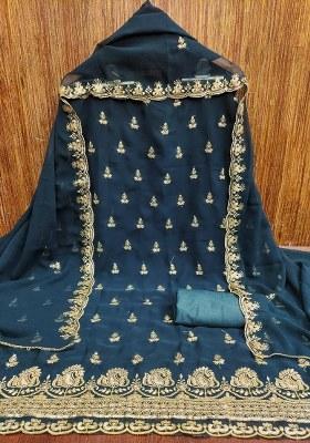 Royal Blue Embroidered Georgette Dress Material
