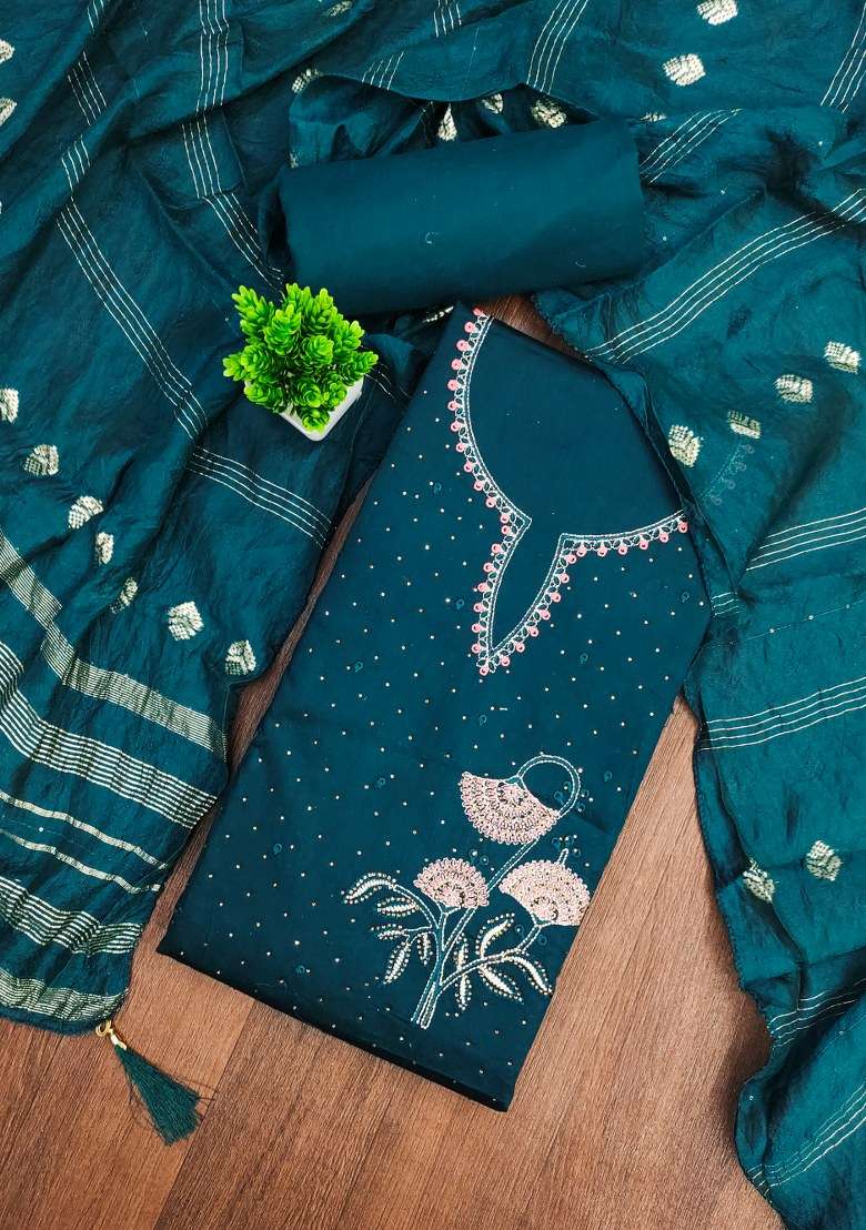 Blue Embroidered Blended Straight Kurta Set - Indya