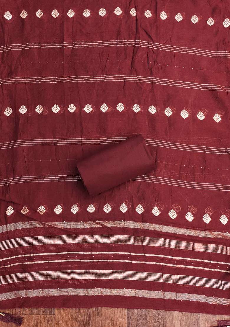 Maroon Embroidered Cotton Straight Kurta Set - Indya