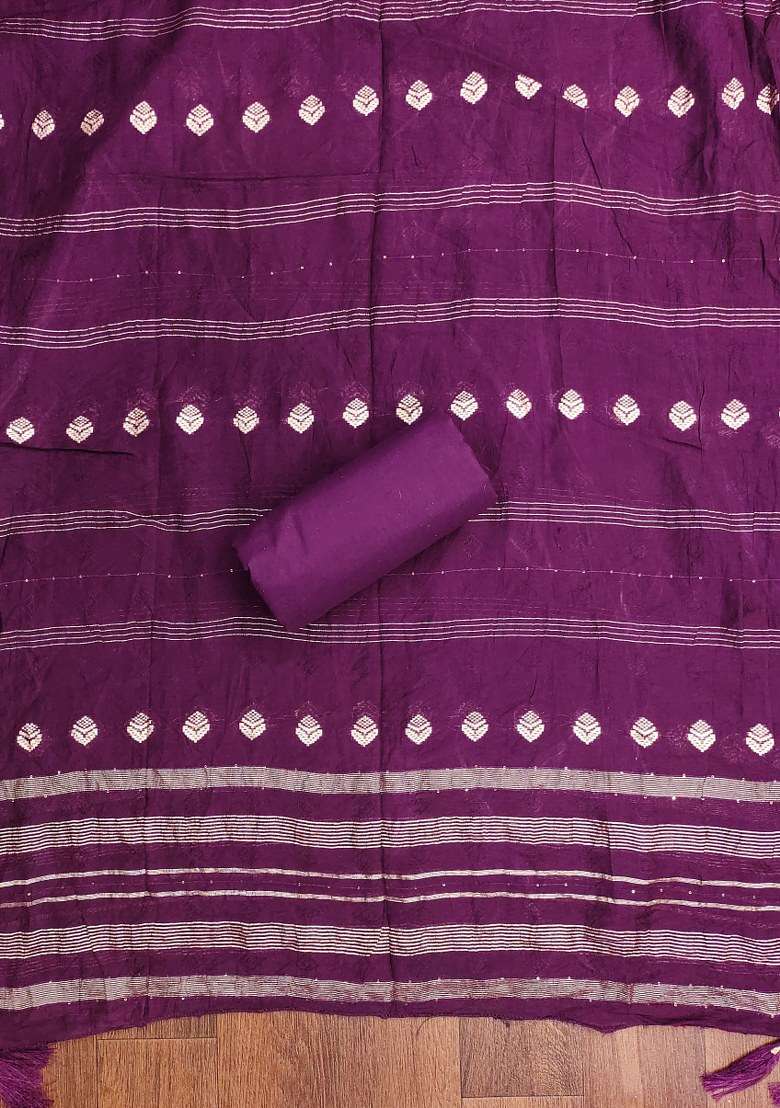 Purple Embroidered Blended Straight Kurta Set - Indya