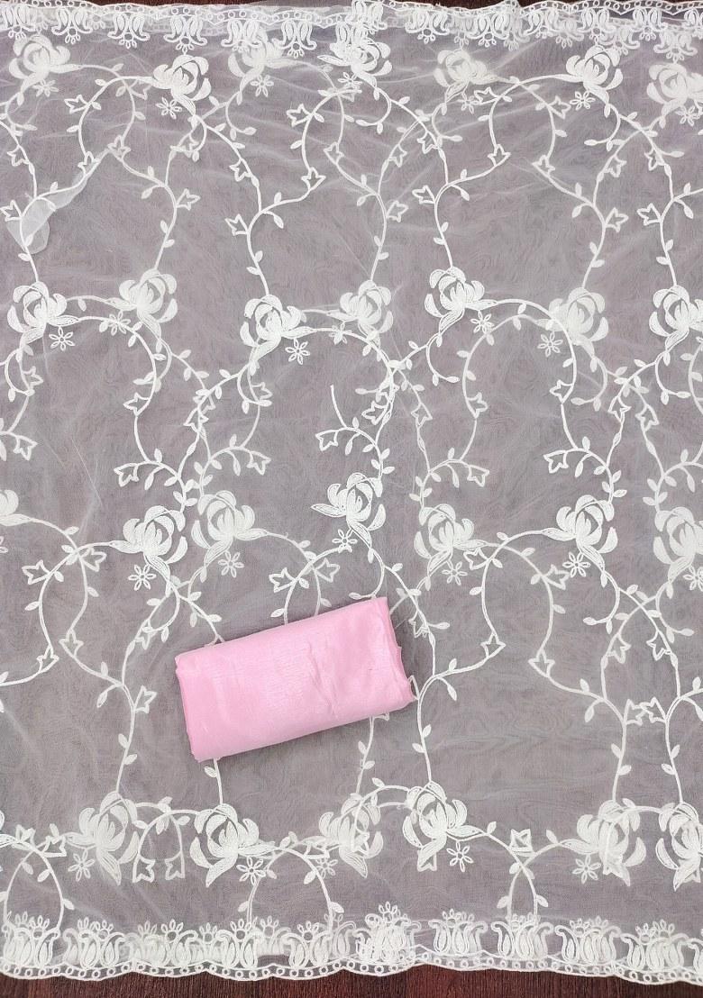 Pink Embroidered Silk Dress Material