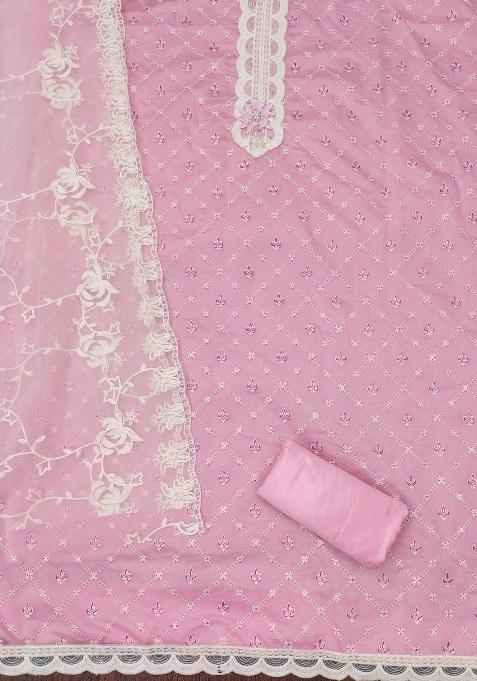 Pink Embroidered Silk Dress Material