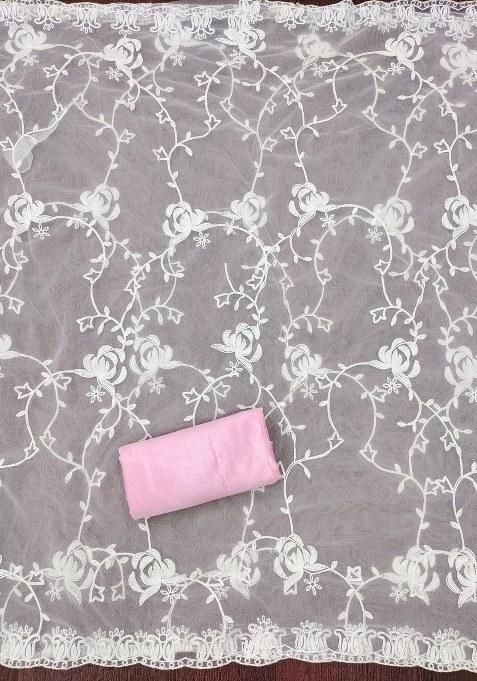 Pink Embroidered Silk Dress Material