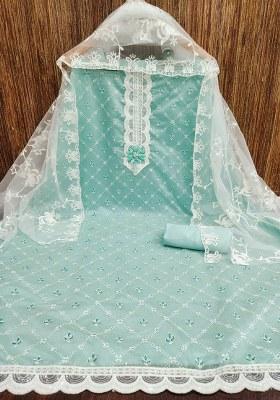 Sky Blue Embroidered Silk Dress Material