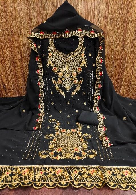Black Embroidered Georgette Pakistani Suit Set