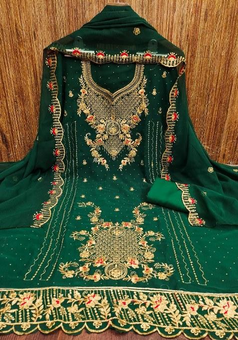 Green Embroidered Georgette Pakistani Suit Set