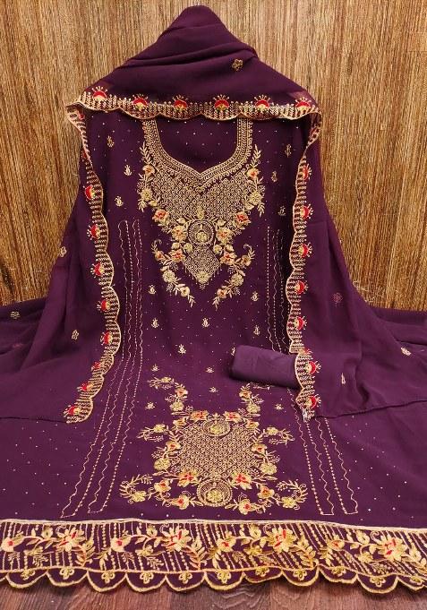 Purple Embroidered Georgette Pakistani Suit Set