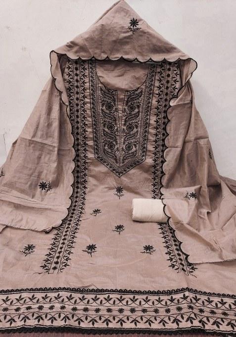 Grey Embroidered Cotton Blend Dress Material