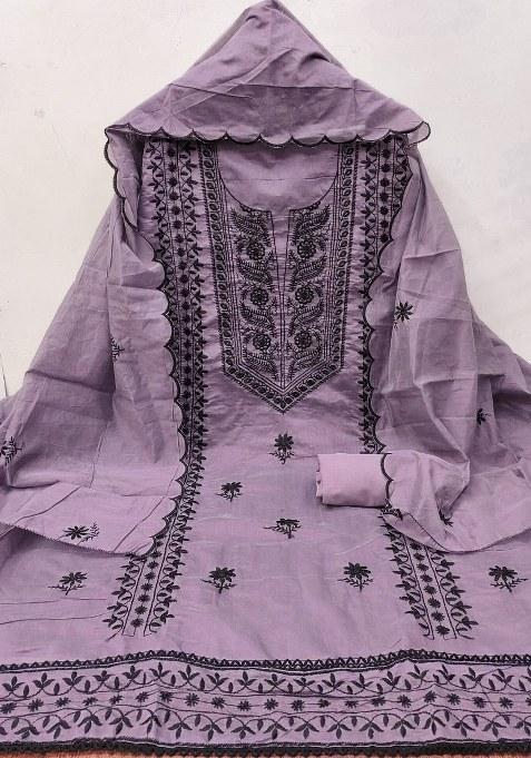Purple Embroidered Blended Pakistani Suit Set