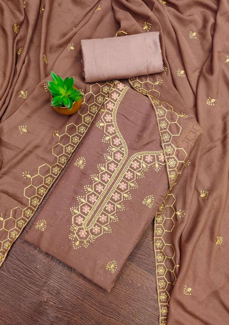 Lavender Embroidered Georgette Straight Kurta Set - Indya