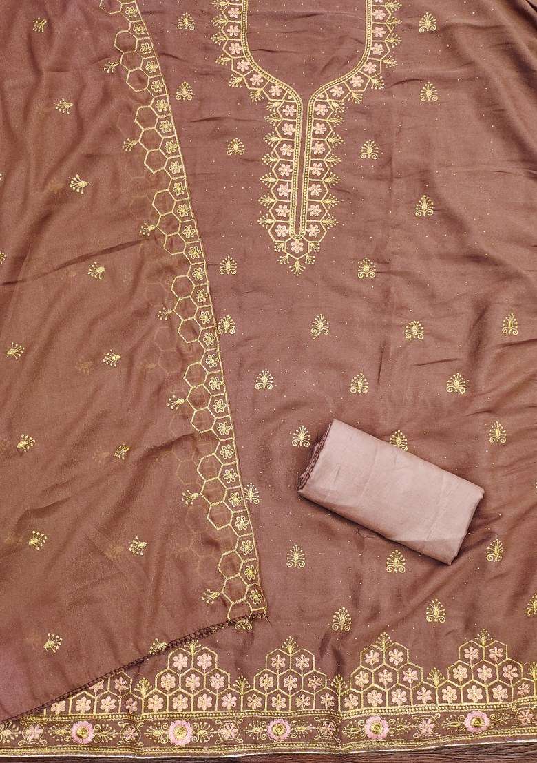 Lavender Embroidered Georgette Straight Kurta Set - Indya