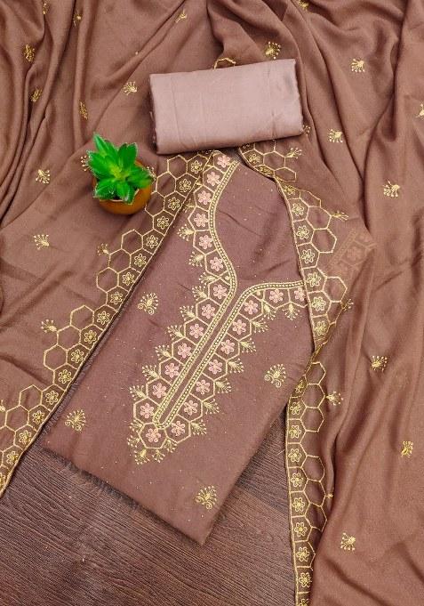 Lavender Embroidered Georgette Straight Kurta Set