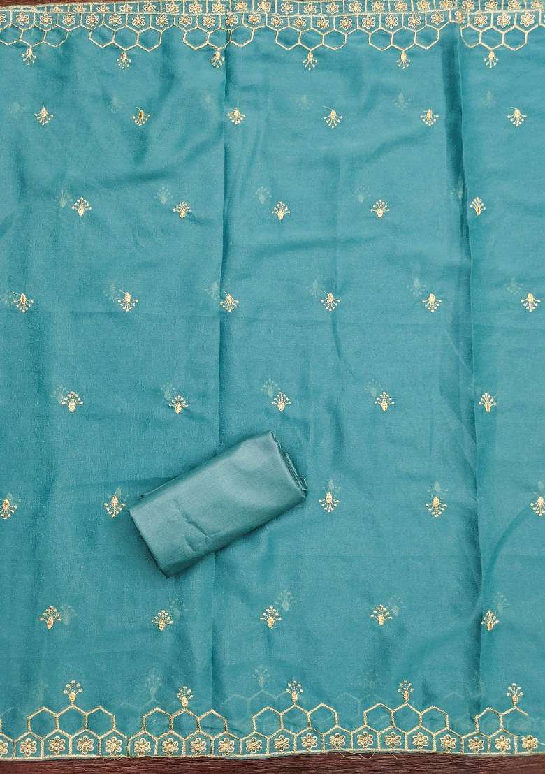Sky Blue Embroidered Georgette Straight Kurta Set - Indya