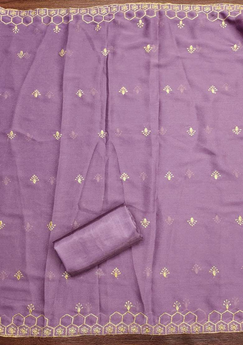 Voilet Embroidered Georgette Straight Kurta Set - Indya