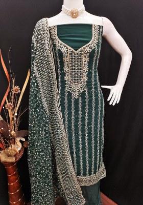 Green Embroidered Georgette Dress Material