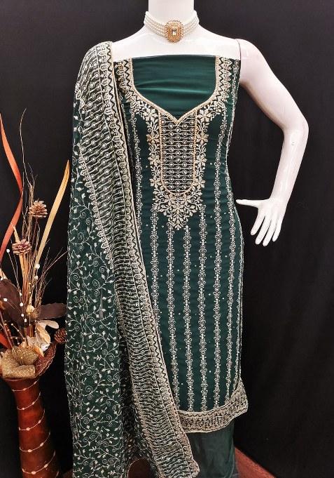 Green Embroidered Georgette Dress Material