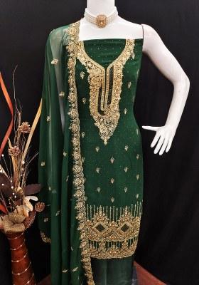 Green Embroidered Georgette Dress Material