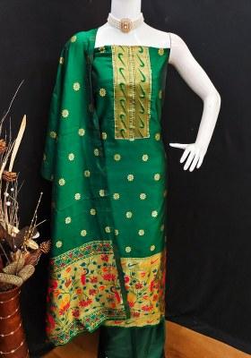Green Embroidered Silk Dress Material
