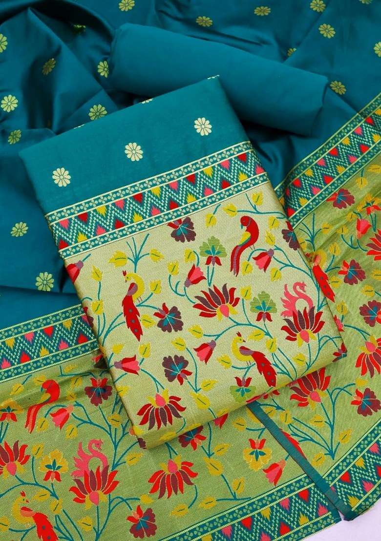 Sea Green Jacquard Silk Straight Kurta Set - Indya