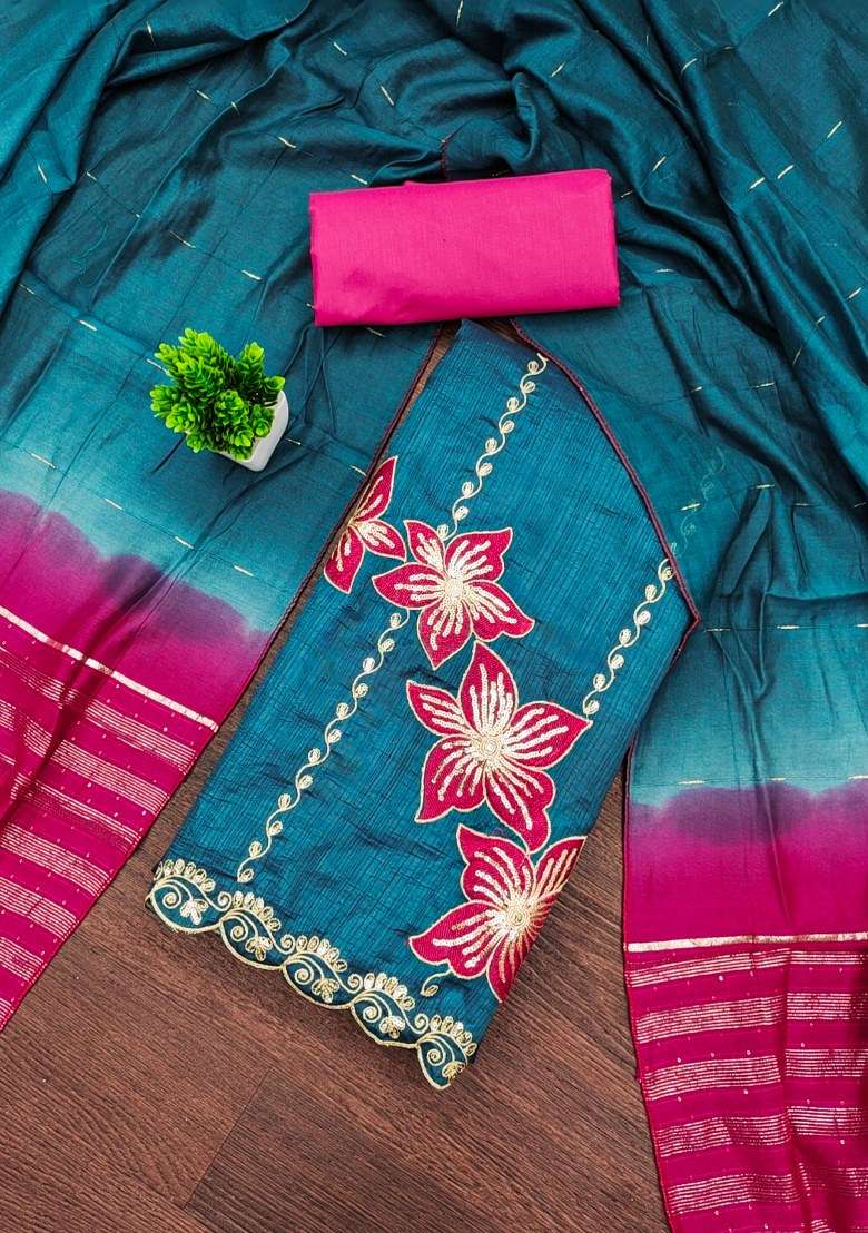 Blue Embroidered Silk Blend Straight Kurta Set - Indya