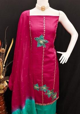 Pink Embroidered Silk Dress Material
