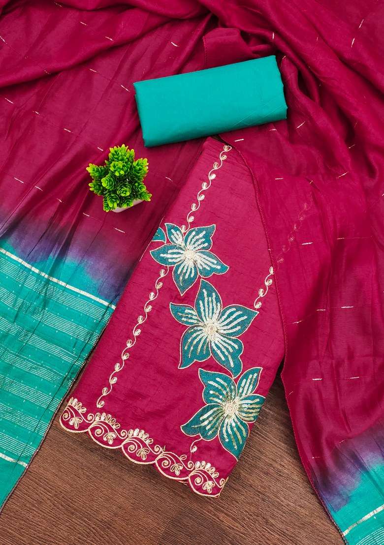 Pink Embroidered Silk Blend Straight Kurta Set - Indya