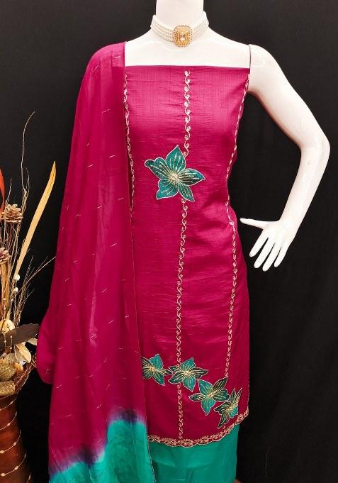 Pink Embroidered Silk Straight Kurta Set
