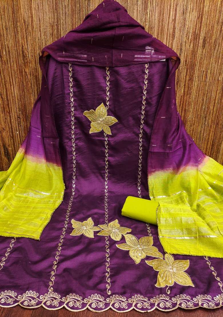 Purple Embroidered Silk Blend Pakistani Suit Set - Indya