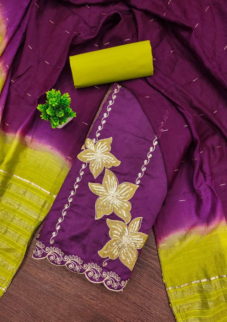 Purple Embroidered Silk Blend Pakistani Suit Set - Indya