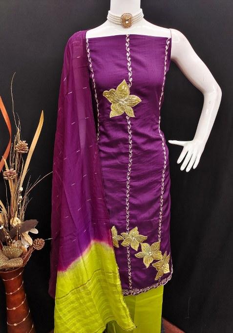 Purple Embroidered Silk Pakistani Suit Set