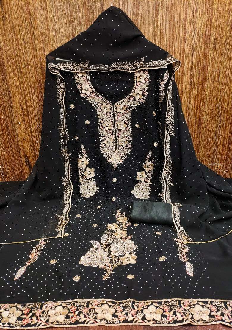 Black Embroidered Georgette Pakistani Suit Set - Indya
