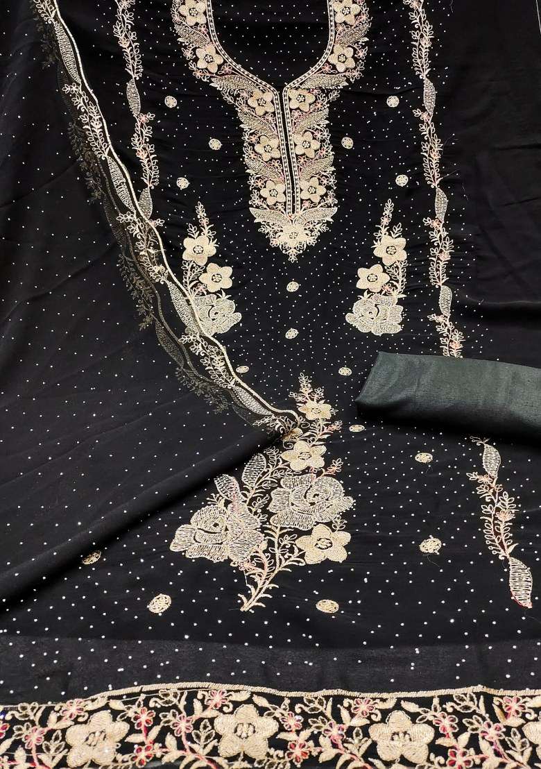 Black Embroidered Georgette Pakistani Suit Set - Indya