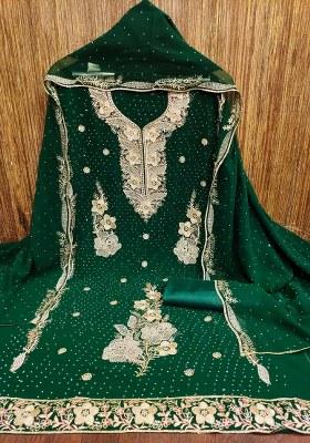 Green Embroidered Georgette Dress Material